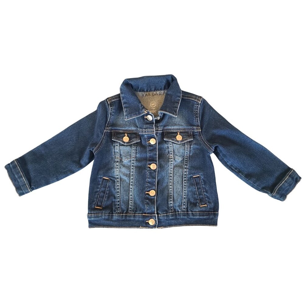 Wonder Nation Denim Jacket 3T Girls Dark Wash Button-Up Pockets Cotton